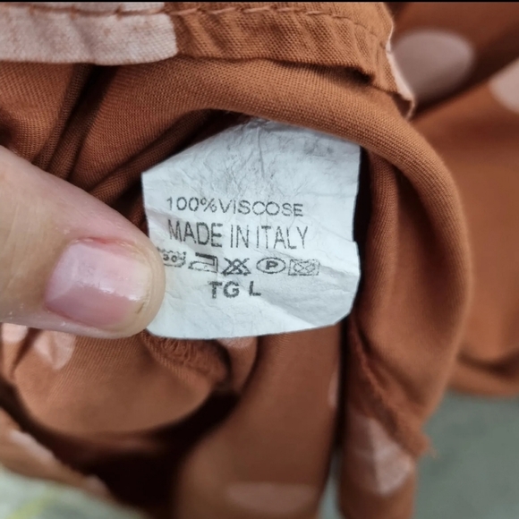 Made In Italy Top Lagenlook One Size Brown Pink Polka Dot Short Sleeve Oversized - Picture 5 of 8